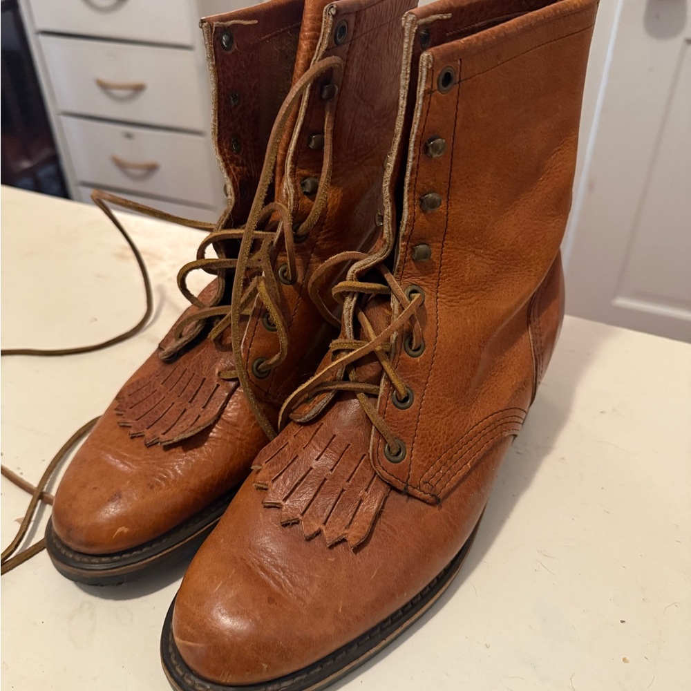 Vintage Leather Brown Western Lace Up Boots